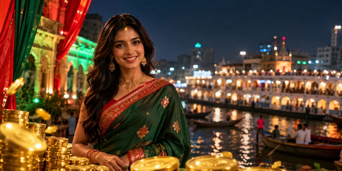 ঢাকায় লাল-সবুজ পোশাকে একজন ব্যবহারকারী মোবাইলে রিবেট বোনাস চেক করছেন